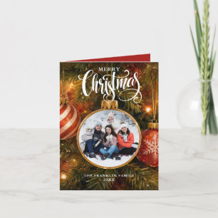 Frohe Weihnachtsbaumkugeln Foto Feiertagskarte