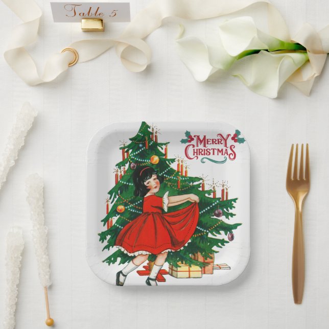 Frohe Weihnachtsbaumkunst Vintag Pappteller (Hochzeit)