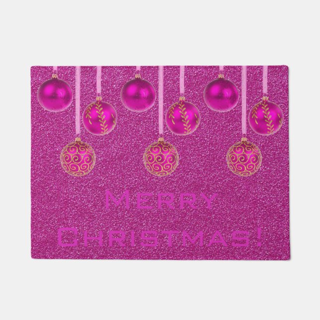 Frohe Weihnachtsbaummöbel Hot Pink Ornament Door M Fußmatte (Vorderseite)