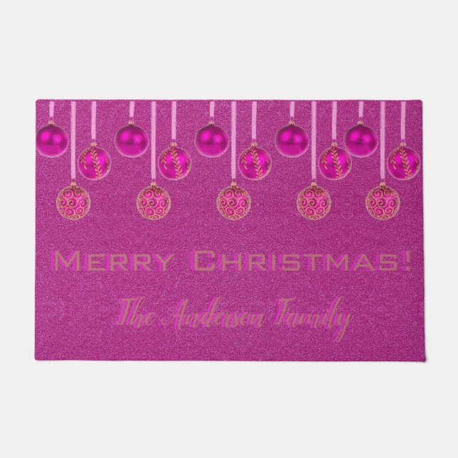 Frohe Weihnachtsbaummöbel Hot Pink Ornament Door M Fußmatte (Vorderseite)