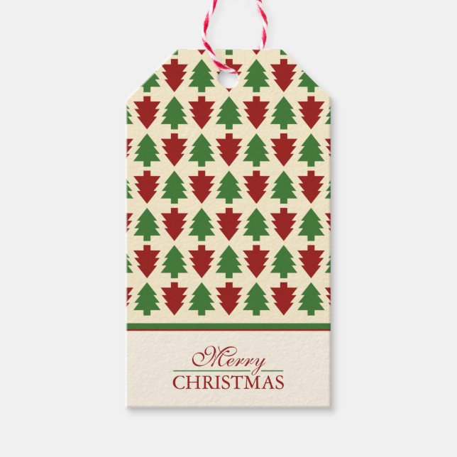 Frohe Weihnachtsbaummuster Geschenkanhänger (Vorderseite)