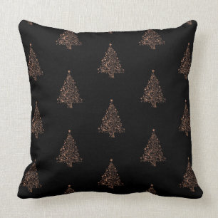 Frohe Weihnachtsbaummuster schwarz-braune Kupfer Kissen