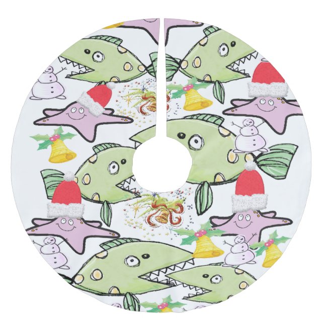 Frohe Weihnachtsbaumrock-Weihnachtsmannmütze, Fisc Polyester Weihnachtsbaumdecke (Vorderseite)