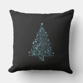 Frohe Weihnachtsbaumsteine Black Metallic Blue Kissen