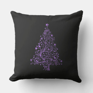 Frohe Weihnachtsbaumsteine Black Metallic Lila Kissen