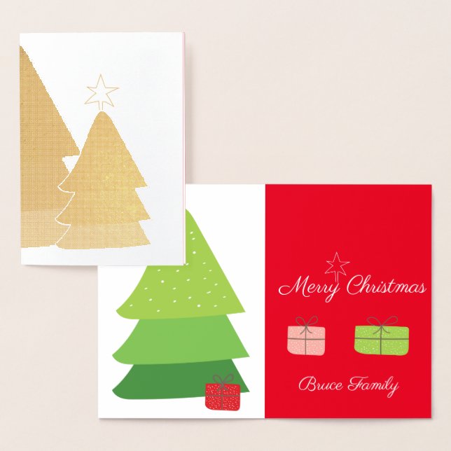 Frohe Weihnachtsbaumstern und Geschenke Folienkarte (Anzeige)