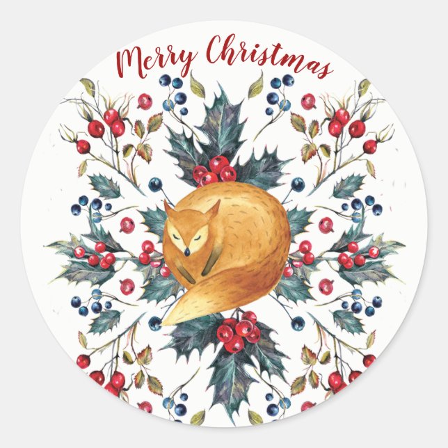 Frohe Weihnachtsbeeren, Foxsticker Runder Aufkleber (Vorderseite)