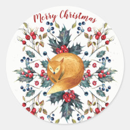 Frohe Weihnachtsbeeren, Foxsticker Runder Aufkleber