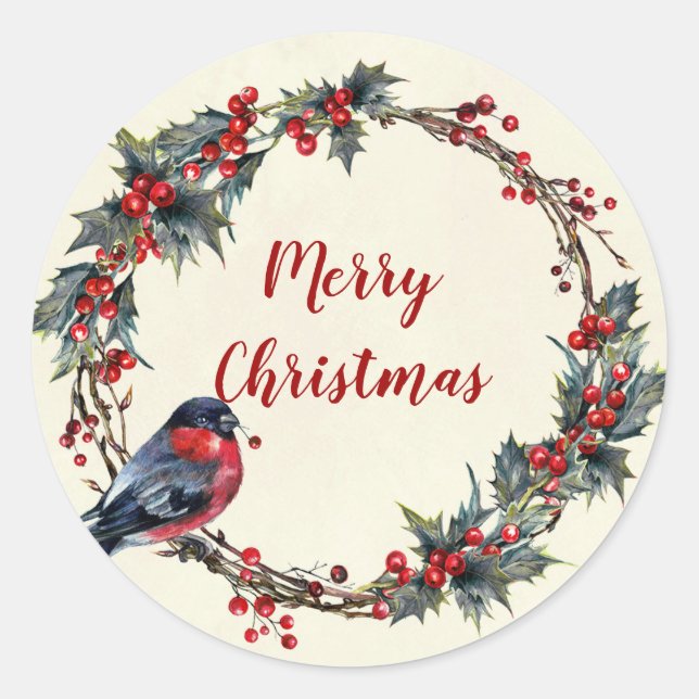 Frohe Weihnachtsbeeren tragen Vogelaufkleber Runder Aufkleber (Vorderseite)