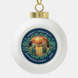 Frohe Weihnachtsbeeren Wasserfarben Familienname Keramik Kugel-Ornament