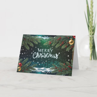 Frohe Weihnachtsbeeren, Zweige und Ornamente Feiertagskarte