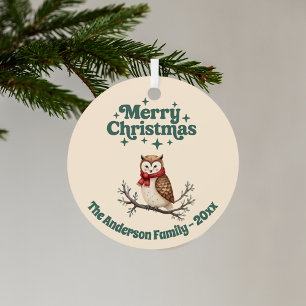 Frohe Weihnachtsbeige niedliche Eule Ornament Aus Metall