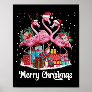 Frohe Weihnachtsbeleuchtung Flamingo Weihnachtsman Poster