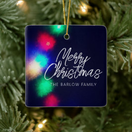 Frohe Weihnachtsbeleuchtung Keramikornament