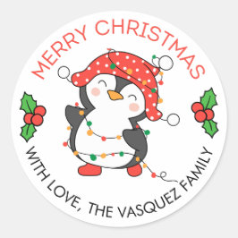 Frohe Weihnachtsbeleuchtung Pinguin Stickers Label
