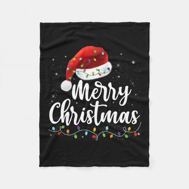 Frohe Weihnachtsbeleuchtung Red Weihnachtsmannmütz Fleecedecke (Vorderseite)