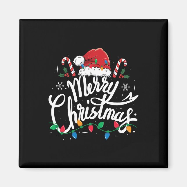 Frohe Weihnachtsbeleuchtung Red Weihnachtsmannmütz Magnet (Vorne)