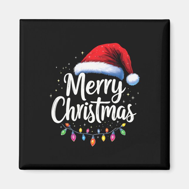 Frohe Weihnachtsbeleuchtung Red Weihnachtsmannmütz Magnet (Vorne)