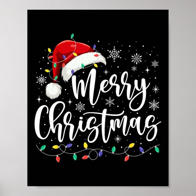 Frohe Weihnachtsbeleuchtung Red Weihnachtsmannmütz Poster (Vorne)