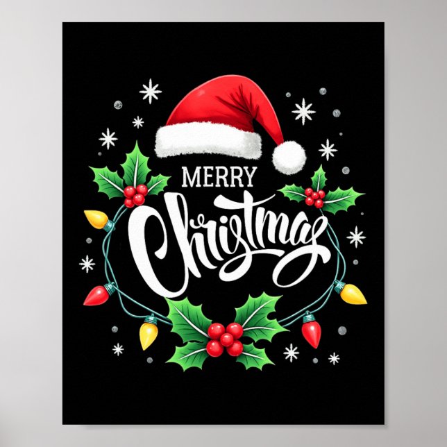 Frohe Weihnachtsbeleuchtung Red Weihnachtsmannmütz Poster (Vorne)