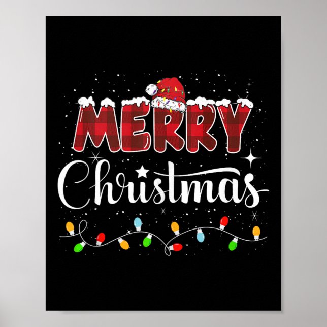 Frohe Weihnachtsbeleuchtung Red Weihnachtsmannmütz Poster (Vorne)