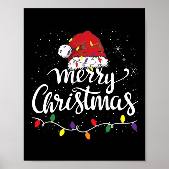 Frohe Weihnachtsbeleuchtung Red Weihnachtsmannmütz Poster (Vorne)