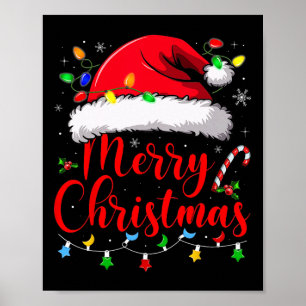 Frohe Weihnachtsbeleuchtung Red Weihnachtsmannmütz Poster