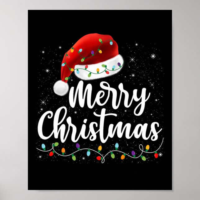Frohe Weihnachtsbeleuchtung Red Weihnachtsmannmütz Poster (Vorne)