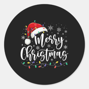 Frohe Weihnachtsbeleuchtung Red Weihnachtsmannmütz Runder Aufkleber