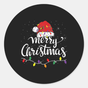 Frohe Weihnachtsbeleuchtung Red Weihnachtsmannmütz Runder Aufkleber