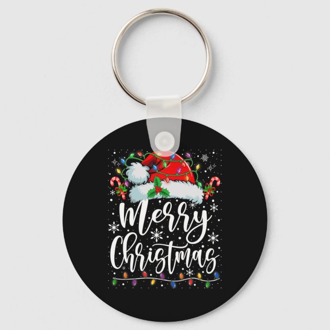 Frohe Weihnachtsbeleuchtung Red Weihnachtsmannmütz Schlüsselanhänger (Vorderseite)