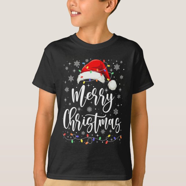Frohe Weihnachtsbeleuchtung Red Weihnachtsmannmütz T-Shirt (Vorderseite)