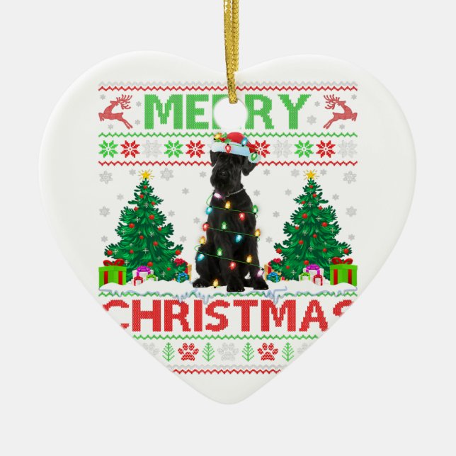 Frohe Weihnachtsbeleuchtung Ugly Giant Schnauzer G Keramik Ornament (Vorne)