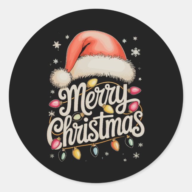 Frohe Weihnachtsbeleuchtung Weihnachtsmannmütze Xm Runder Aufkleber (Vorderseite)