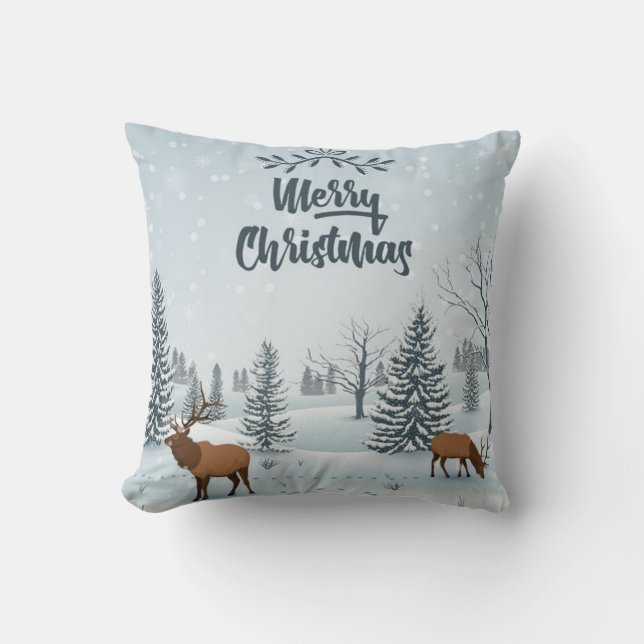 Frohe Weihnachtsberge Hirsch Kissen (Vorderseite)