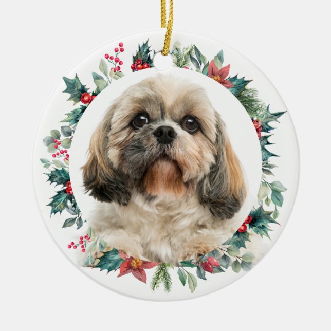 Frohe Weihnachtsberries Haustier Foto Personalisie Keramik Ornament (Vorne)