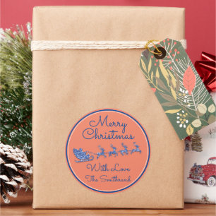 Frohe Weihnachtsbezeichnung Gray Sleigh Santa Rein Runder Aufkleber