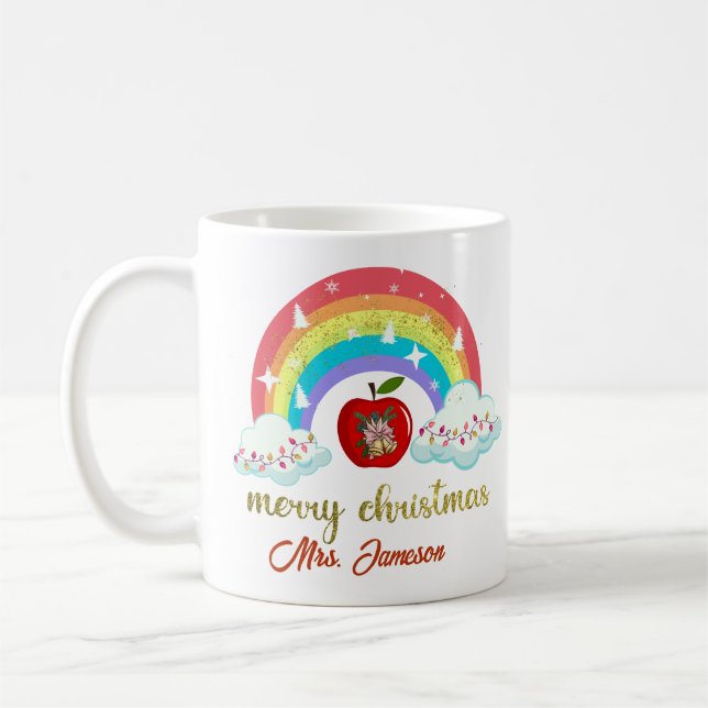 Frohe Weihnachtsbezeichnung Personalisiert Teacher Kaffeetasse (Links)