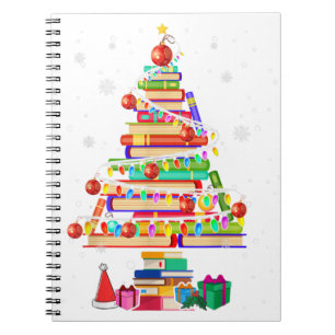 Frohe Weihnachtsbibliothek Baum niedliche Bücherbi Notizblock