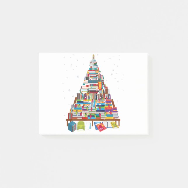 Frohe Weihnachtsbibliothek Bäume Geschenk für Buch Post-it Klebezettel (Vorderseite)