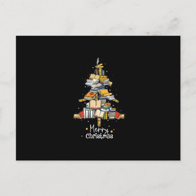 Frohe Weihnachtsbibliothek Bäume Niedliches Buch L Postkarte (Vorderseite)