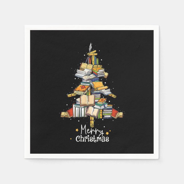 Frohe Weihnachtsbibliothek Bäume Niedliches Buch L Serviette (Vorderseite)