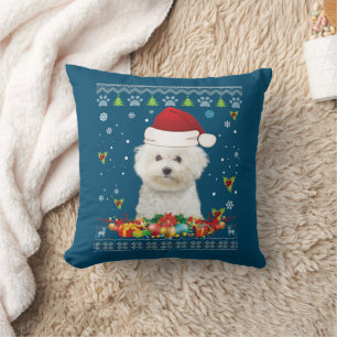 Frohe Weihnachtsbichons Frise Hund Ugly Sweater Kissen