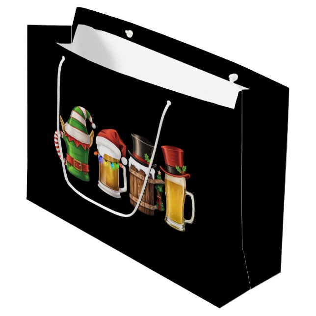 Frohe Weihnachtsbiere trinken Santa Beer Lover Große Geschenktüte (Vorderseite Schrägansicht)