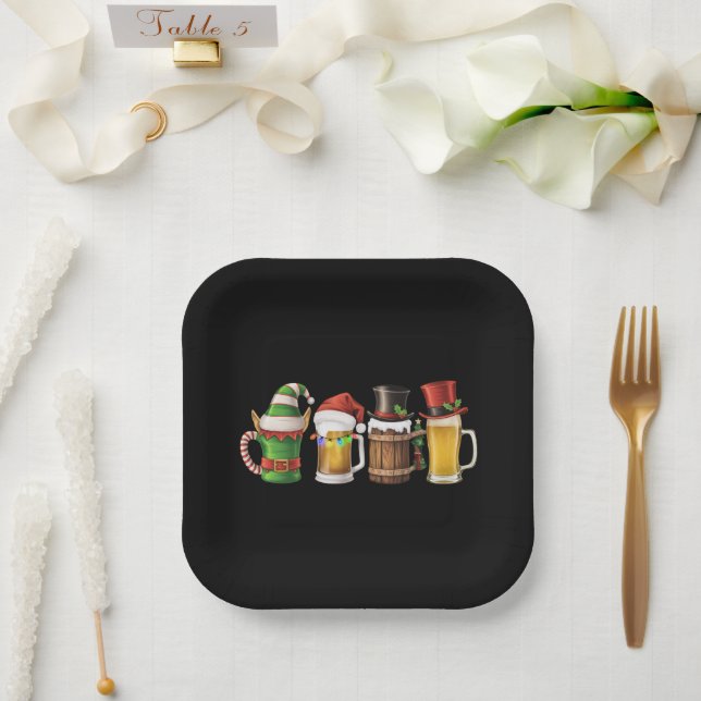 Frohe Weihnachtsbiere trinken Santa Beer Lover Pappteller (Hochzeit)