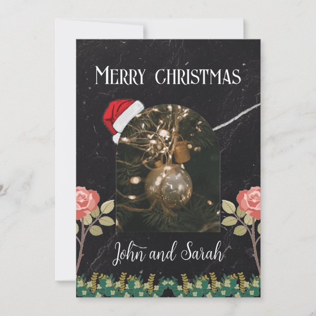 Frohe Weihnachtsblatt Blattbogen Foto schick Feiertagskarte (Vorderseite)