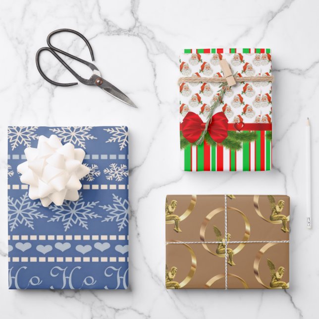 Frohe Weihnachtsblätter Wrapping Paper Geschenkpapier Set (Vorderseite)