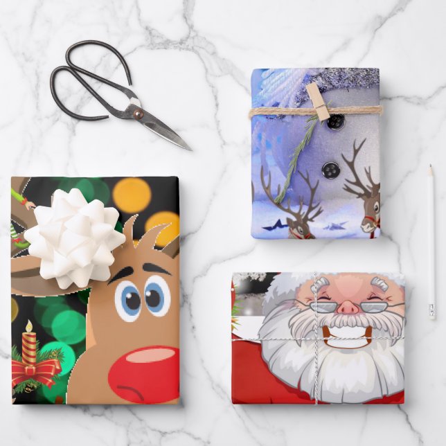 Frohe Weihnachtsblätter Wrapping Paper Geschenkpapier Set (Vorderseite)