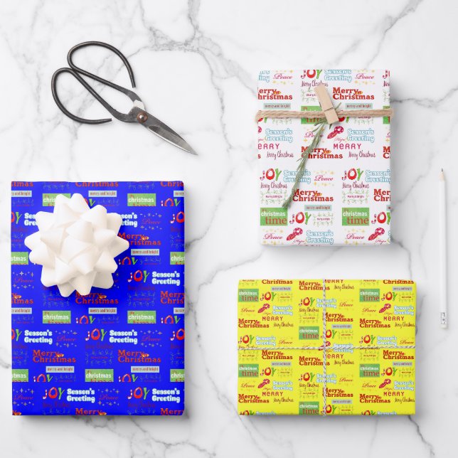 Frohe Weihnachtsblätter wrapping Paper Joy Geschenkpapier Set (Vorderseite)
