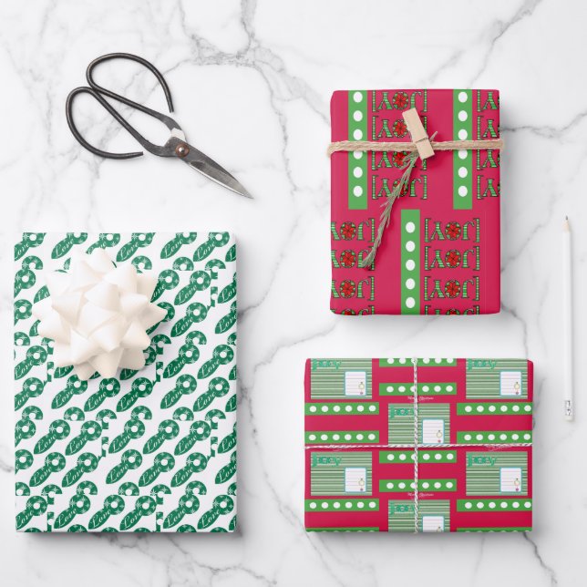 Frohe Weihnachtsblätter wrapping Paper Joy Geschenkpapier Set (Vorderseite)